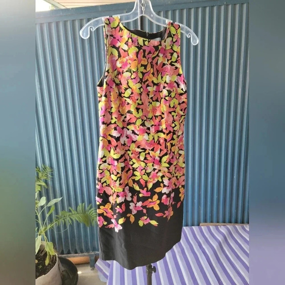 Chetta B  Sleeveless Flowered Dress Size 6 Black with pink, yellow, green, white - Picture 3 of 12